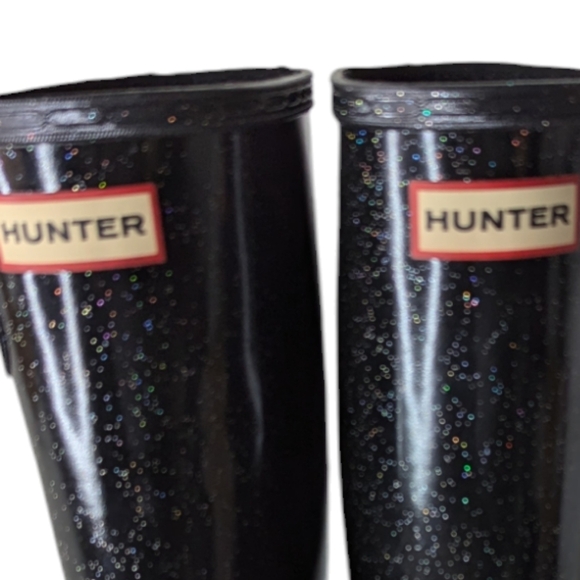 Hunter Girls Original Tall Rain Boots Starcloud Glitter Black Big Kids Size 5 - Picture 8 of 9